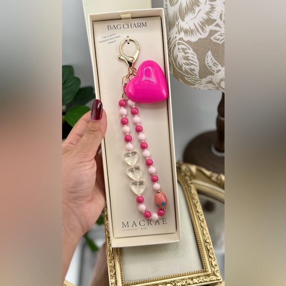 MacRae & Co. Pink Heart Bag Charm Keychain – Beaded Design - Picture 1 of 8